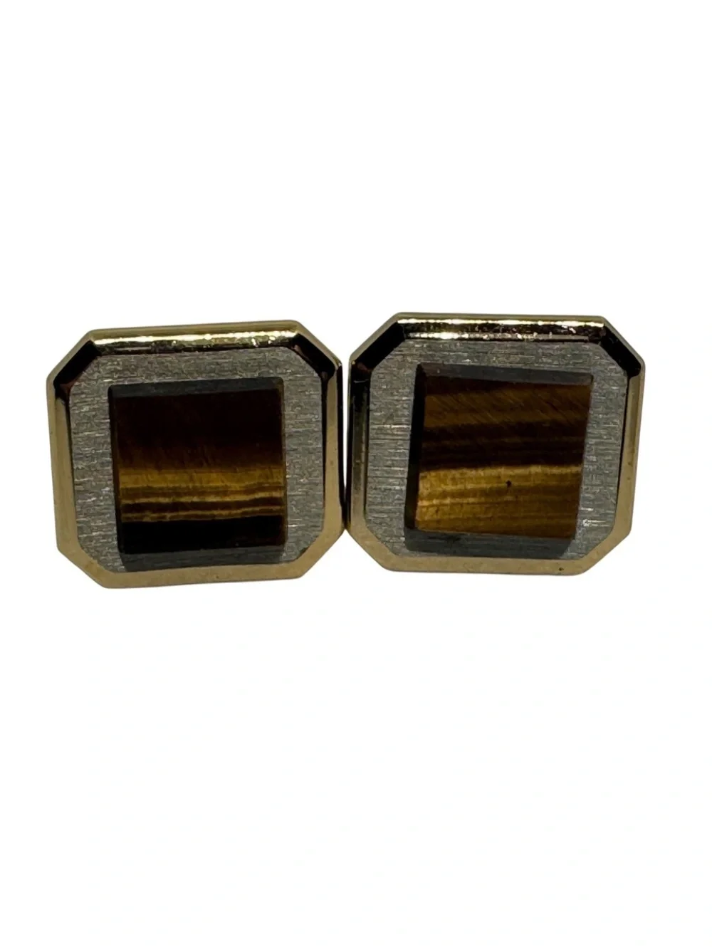 Vintage Swank Tiger Eye Cufflinks & Tie Tack Set Gold Tone Two Tone Men’s